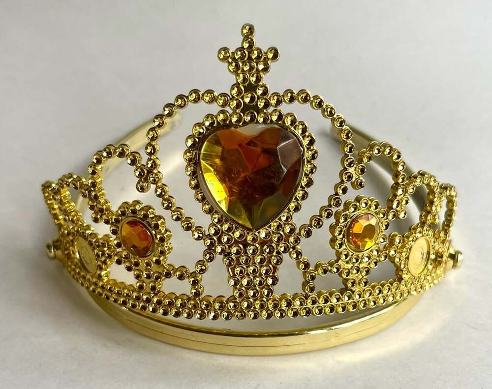 Gold Plastic Princess Tiara Crown with Amber Heart Gem - Picture 7 of 7